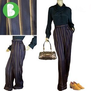 BANANA REPUBLIC "SPENCER SUIT PANT" STRIPED BLACK, BLUE, TAN & BROWN TROUSERS M